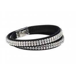 Leather bracelet "Trendy Mesh", double - black/crystal