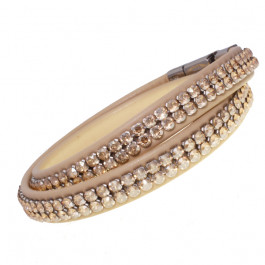 Leather bracelet "Trendy Mesh", dbl. - beige/golden shadow