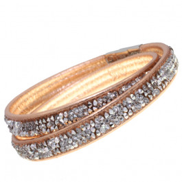 Leather bracelet "Trendy Minirocks", dbl. - salmon/crystal