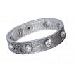 Leather bracelet "Rivets" - silver/crystal