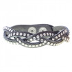 Leather bracelet "Miami", thin - grey/crystal