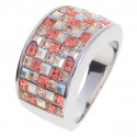Ring "Minisquare 5-rowed" - light peach/crystal aurore boreale