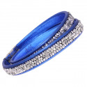 Leather bracelet "Trendy Minirocks", double - royal blue/crystal